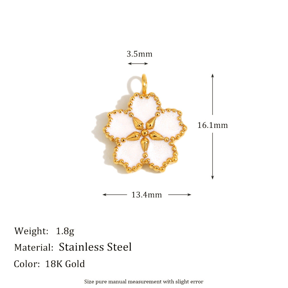 Ciondolo Floreale Minimalista in Acciaio Inossidabile con Placcatura in Oro 18K e Dettagli in Smalto
