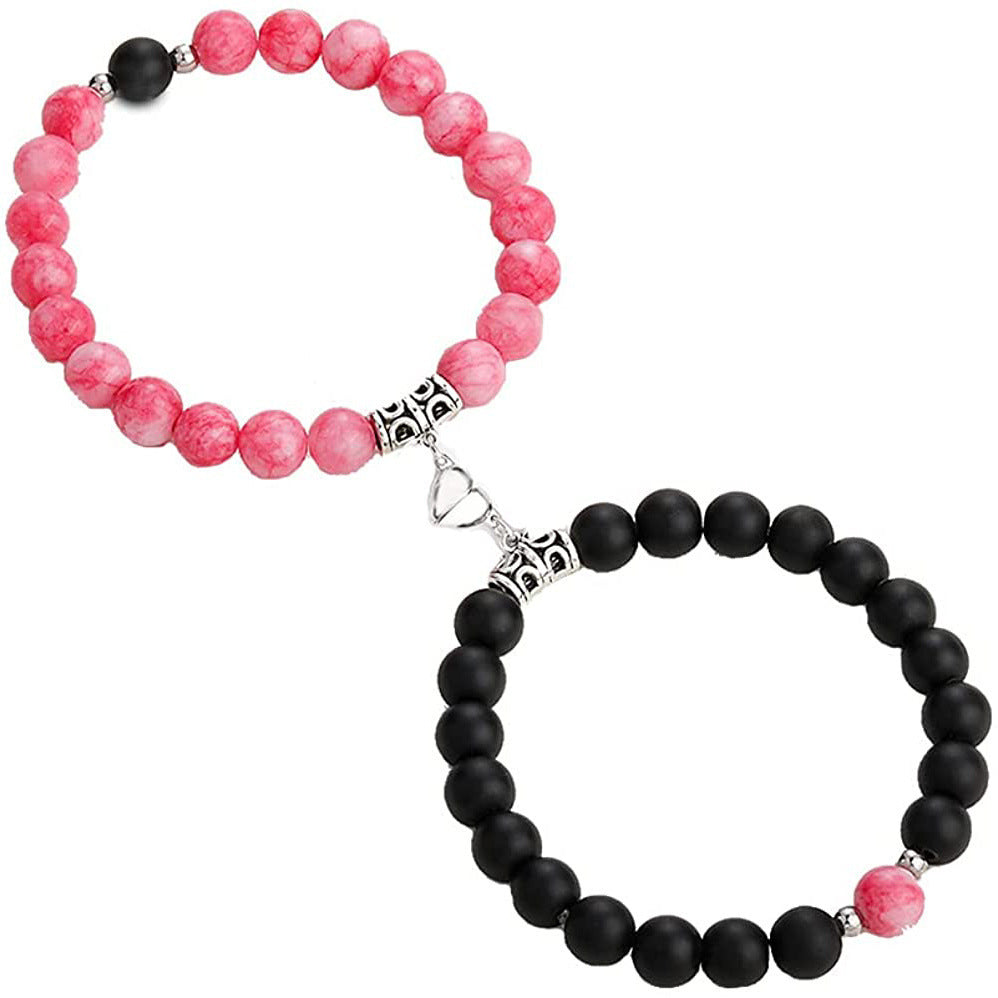 Matte Alloy Heart Geometric Bracelet with Turquoise Crystal Inlay Unisex Magnetic Jewelry