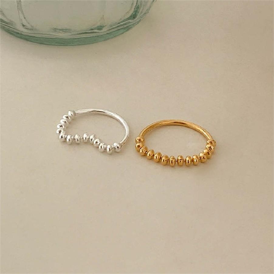 Anello geometrico con perline placcato argento sterling 925, delicato e minimalista, da donna
