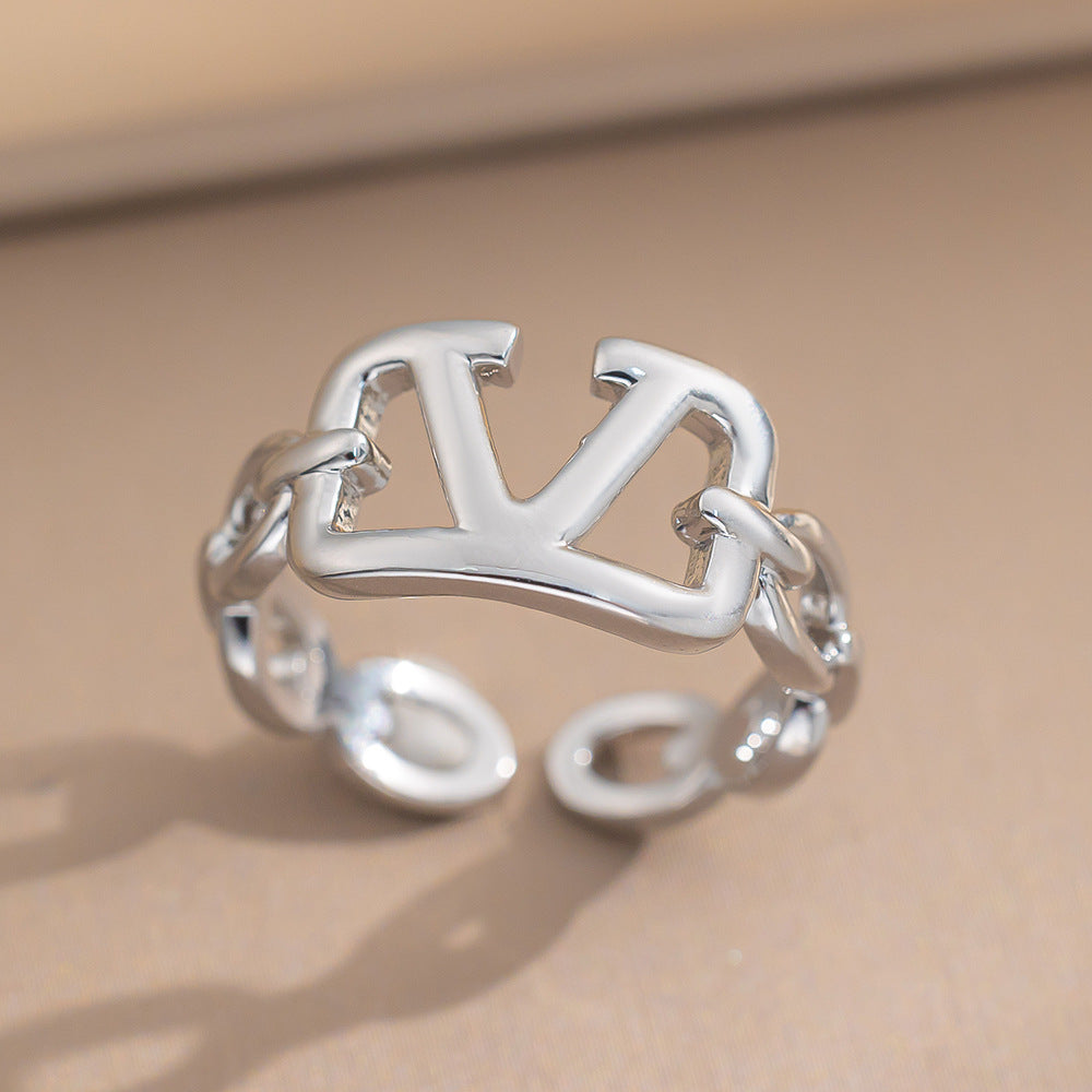 Luxury Minimalist Adjustable Open Ring for Women with Gold-Plated Copper Band and Zircon Stone Accent in Heart and Floral Shape