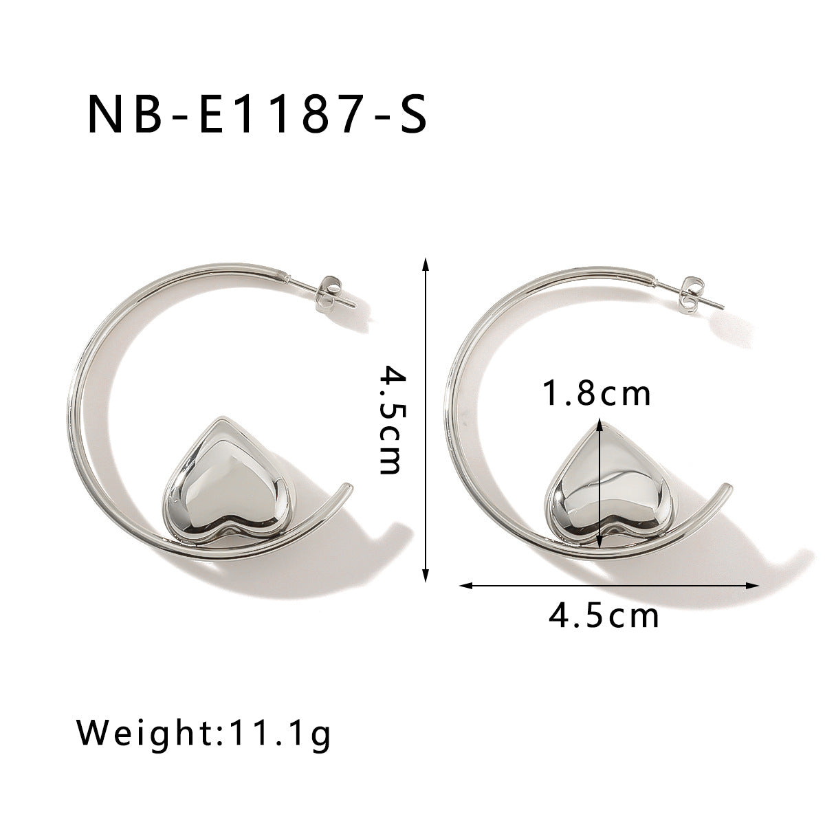 Minimalist Geometric Hollow Heart-Shaped Earrings in Stainless Steel with 18K Gold Plating for Women