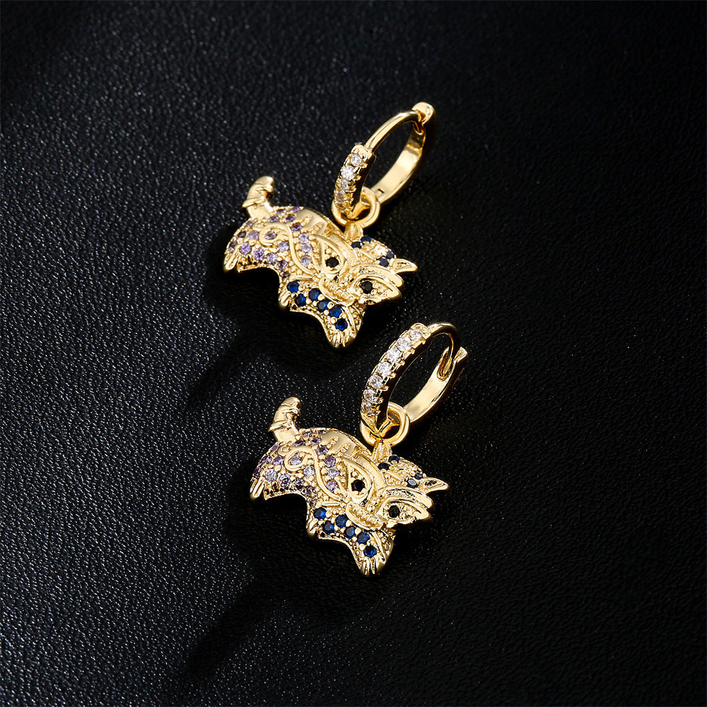 Orecchini da donna geometrici minimalisti in rame con micro-pavé di zirconi e placcatura in oro 18K