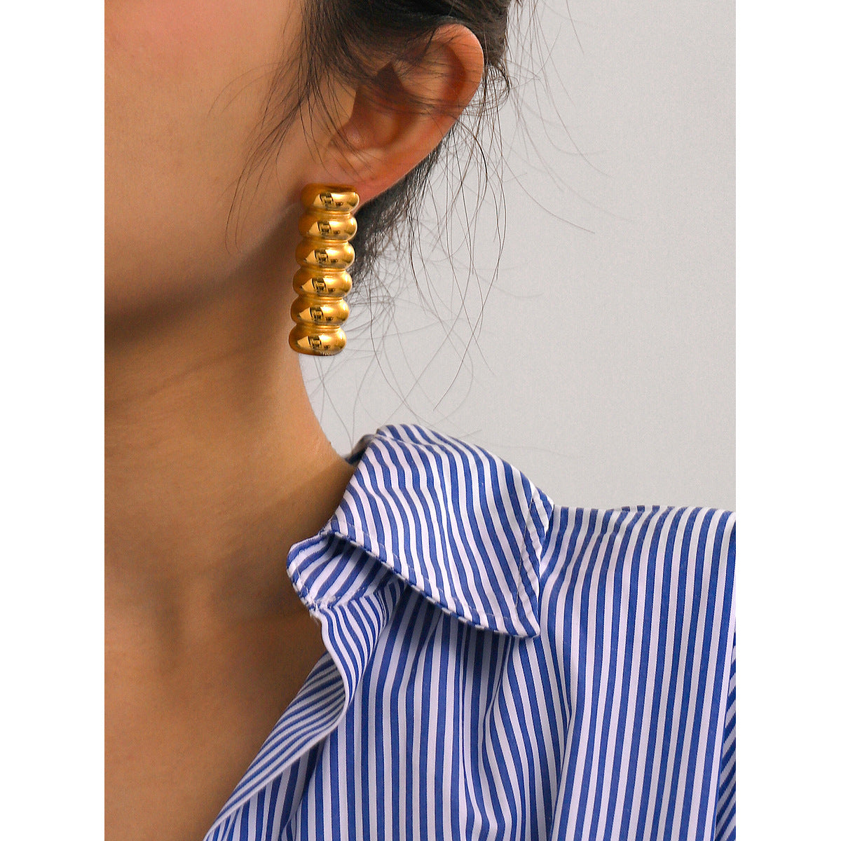 Minimalist 18K Gold Plated Stainless Steel Multi-layer Gourd Shape Earrings Unisex Studs