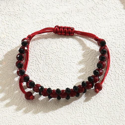 Pulsera geométrica de cuentas para mujer con detalles de cristal multicolor, pulsera ajustable de varias capas