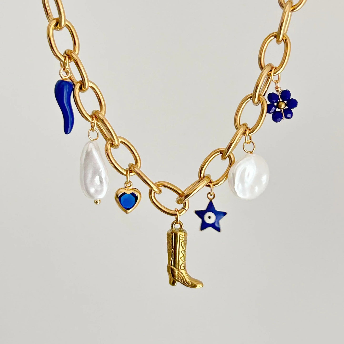Collana a Cuore Floreale Rustico in Acciaio al Titanio con Ciondoli a Ciliegia e Anguria su Catena Elettroplaccata da Donna