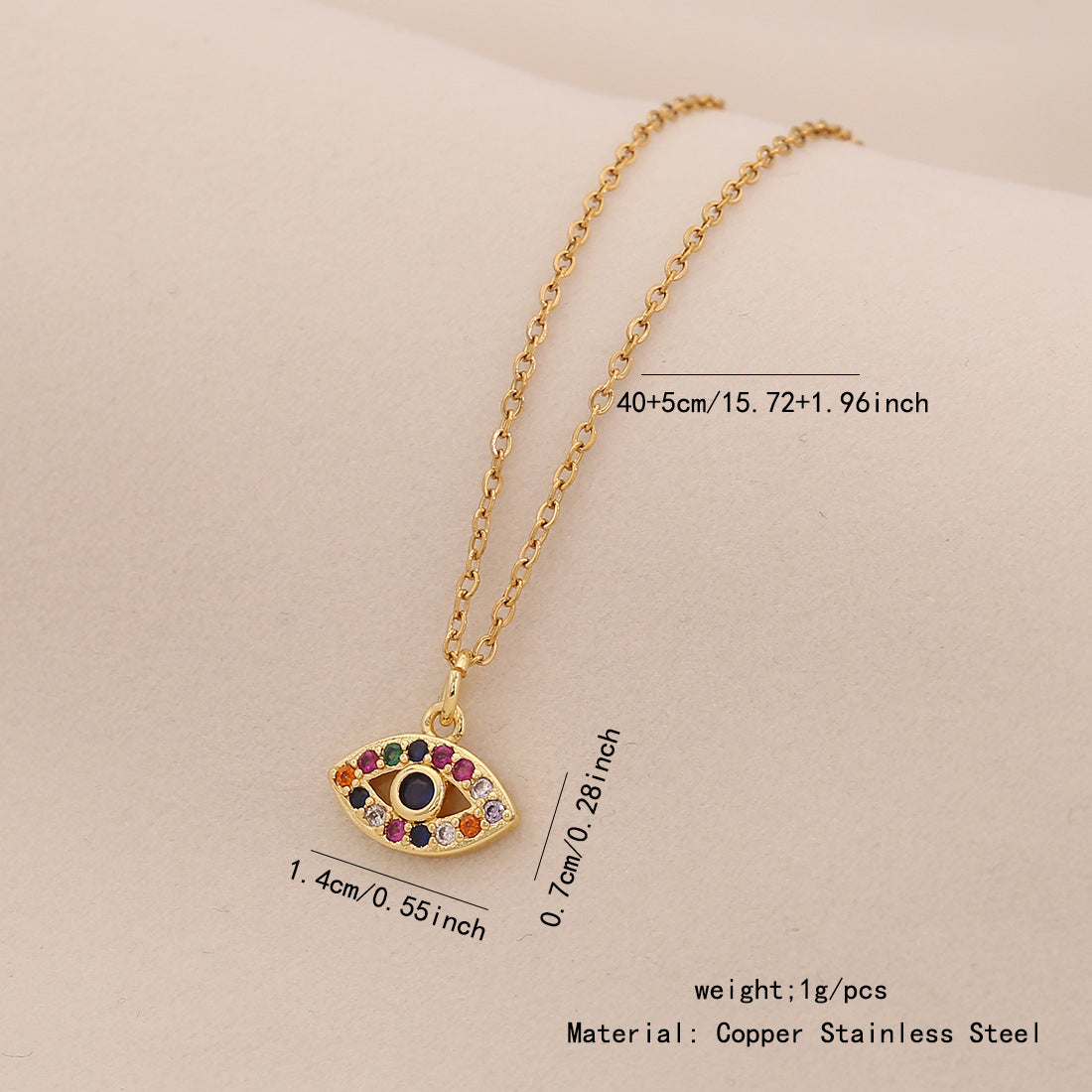 Collana con Ciondolo Cuore Occhio Smaltato Personalizzato in Acciaio Inossidabile con Catena a O da Donna