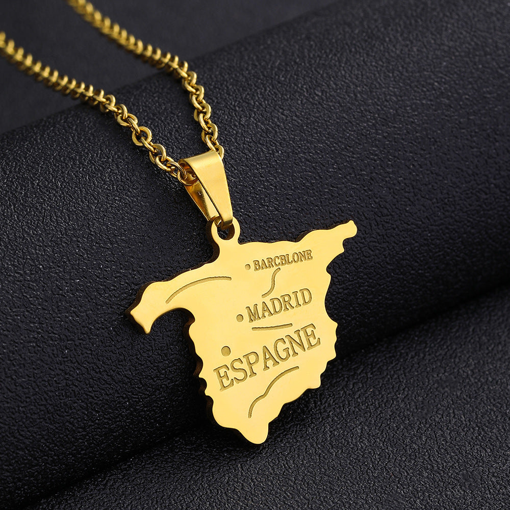 Collana pendente geometrica di ispirazione etnica in acciaio inossidabile con finitura placcata per uomo e donna