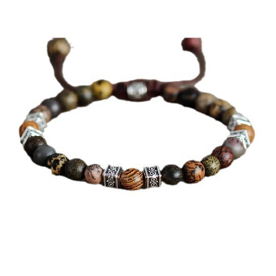 Ethnic Natural Agate Round Beaded Bracelet Unisex Handmade Adjustable Geometric Strand