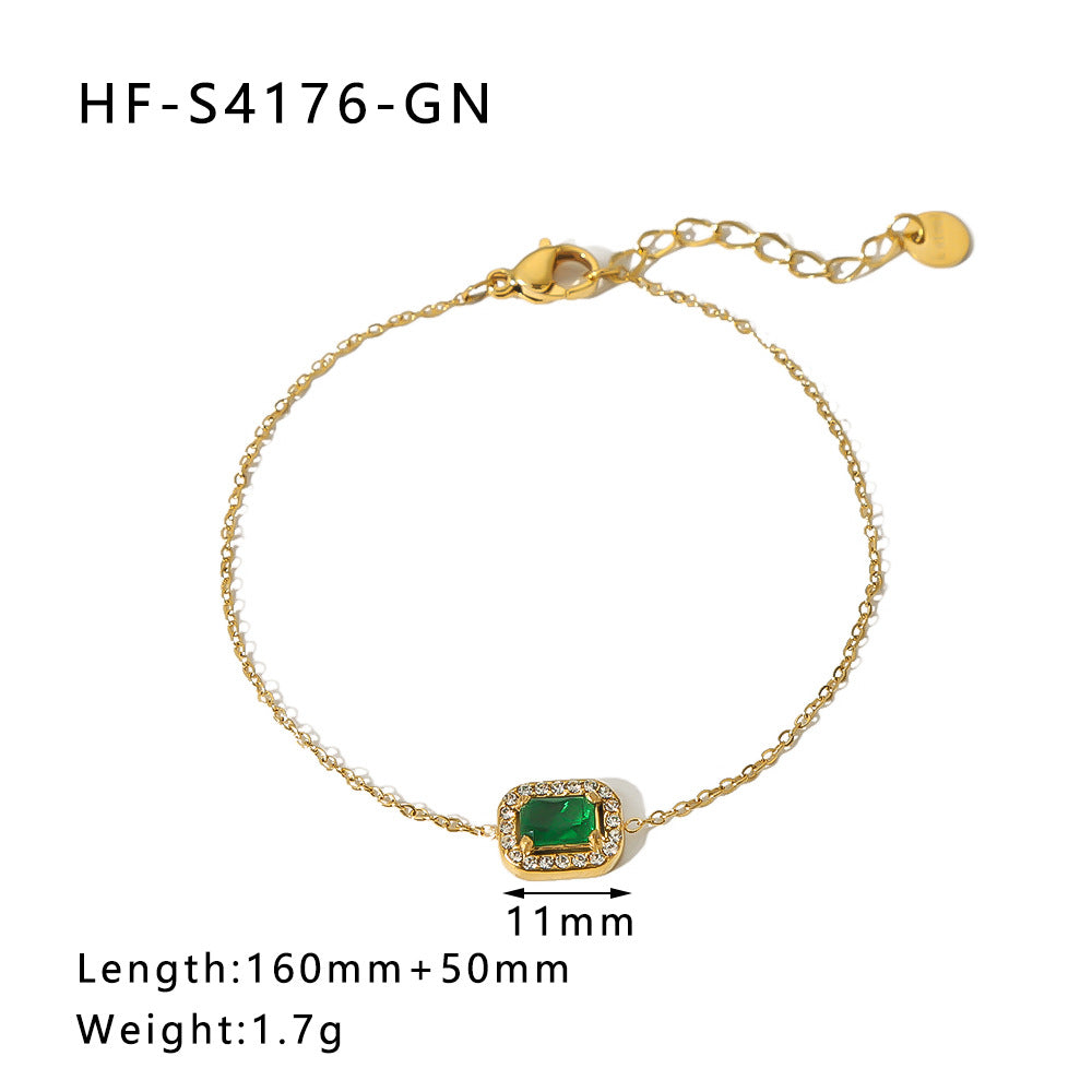 Bracciale da donna minimalista geometrico quadrato in titanio e acciaio con placcatura in oro 18 carati e intarsio di zirconi
