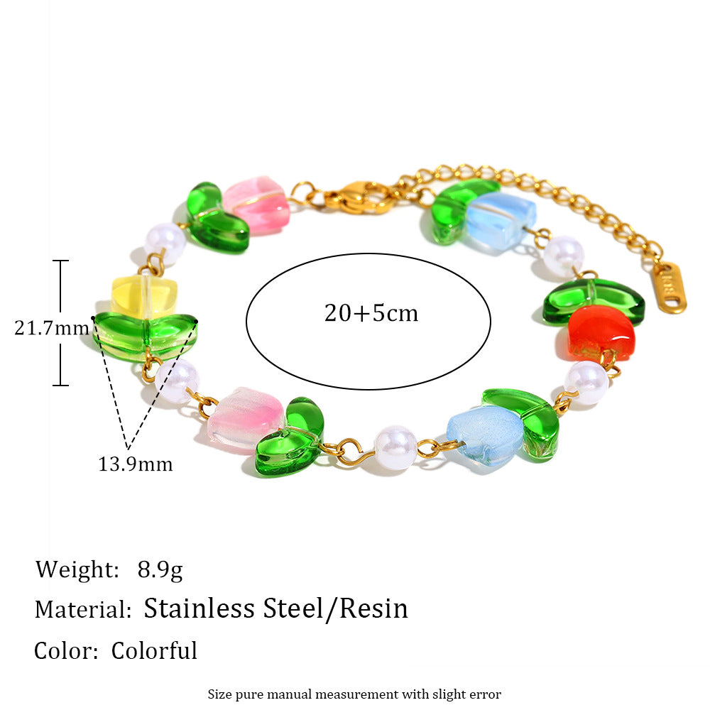 Fashionable Star-Shaped Acrylic Bracelet with Floral Pattern for Women, Handmade Colorful Bangle for Anniversary Gift