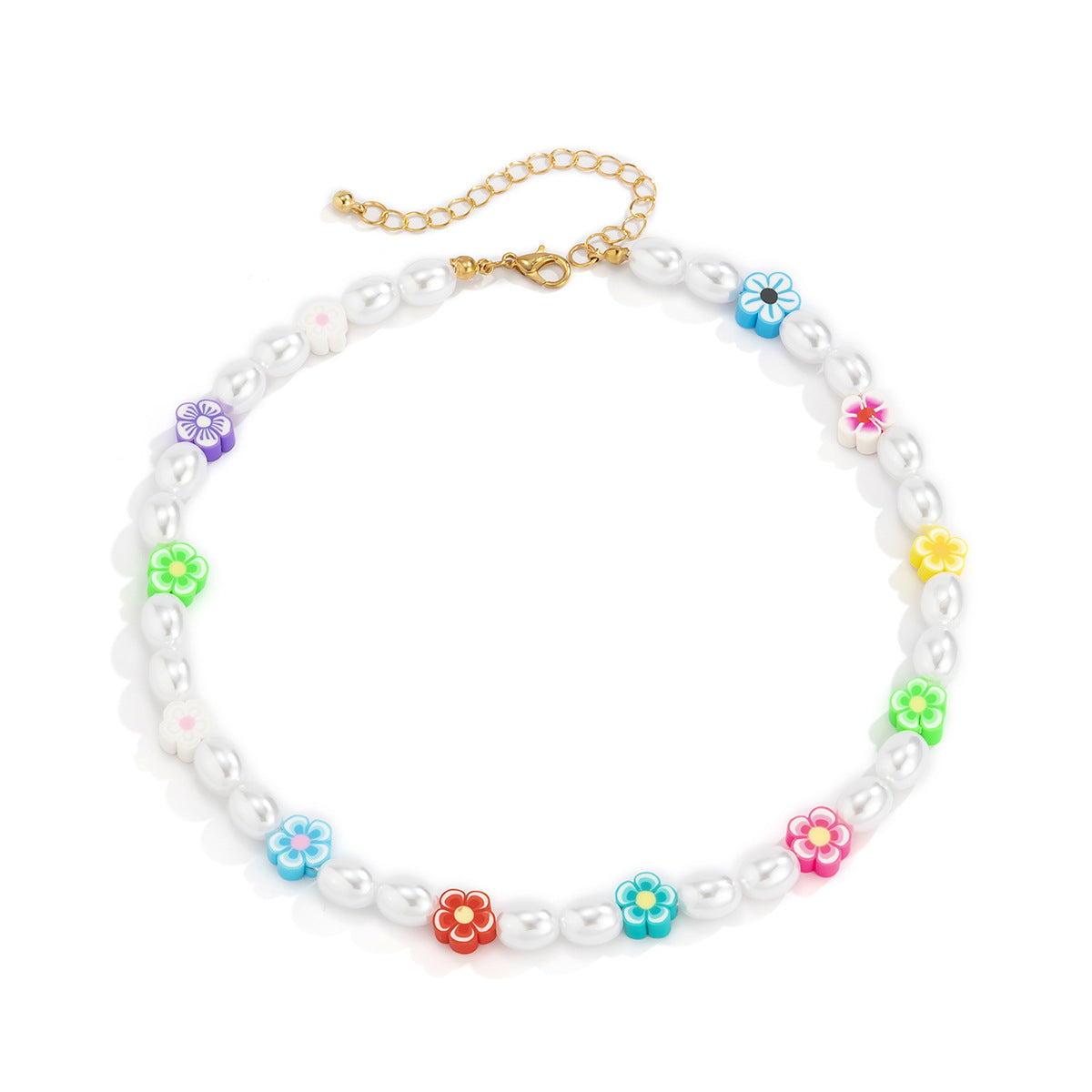 Collana a barra bohémien con ciondolo a margherita e perla finta per donna