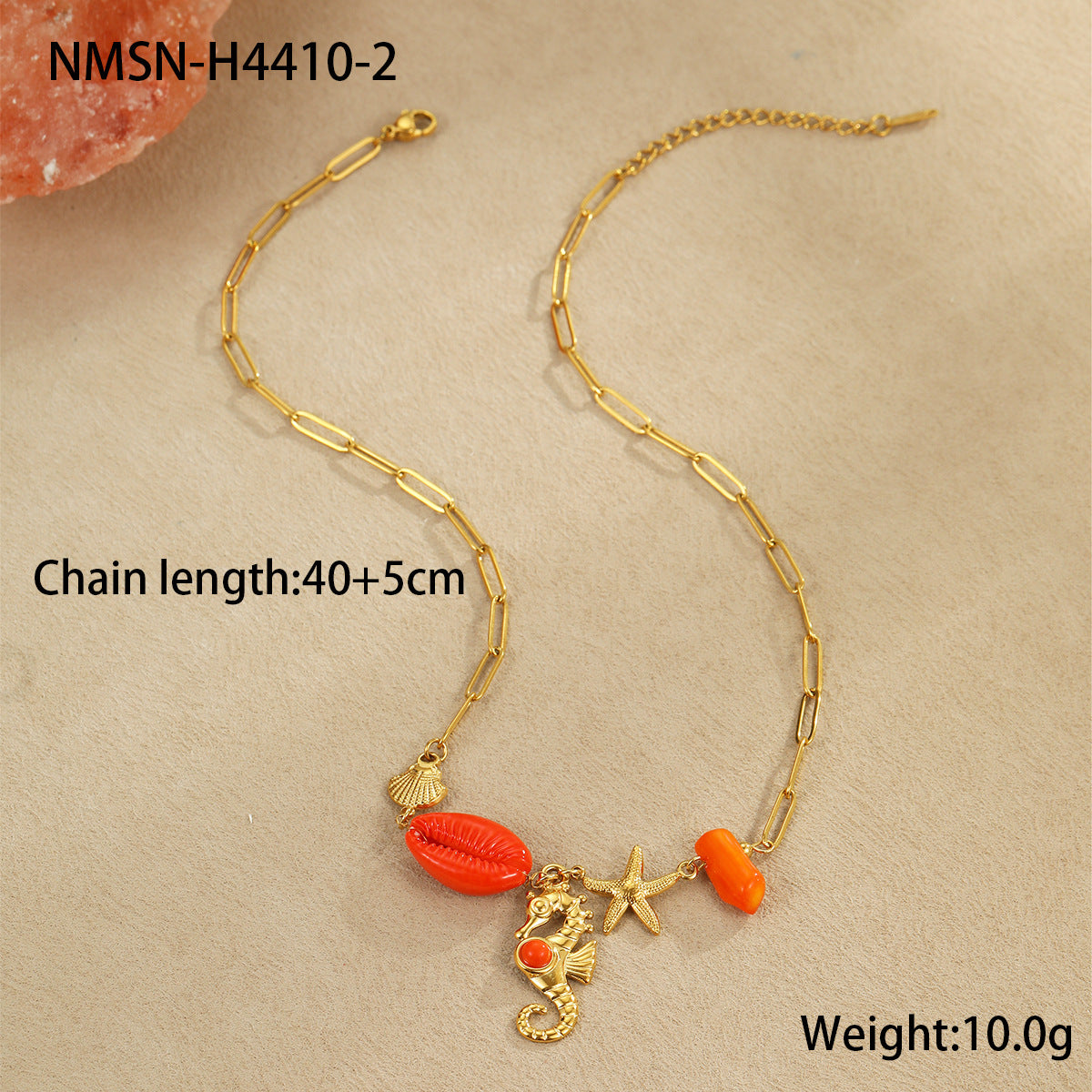 Collana con pendente a conchiglia da donna, ispirata all'oceano, alla moda, in acciaio inossidabile placcato oro 18 carati, design geometrico, lunghezza regolabile