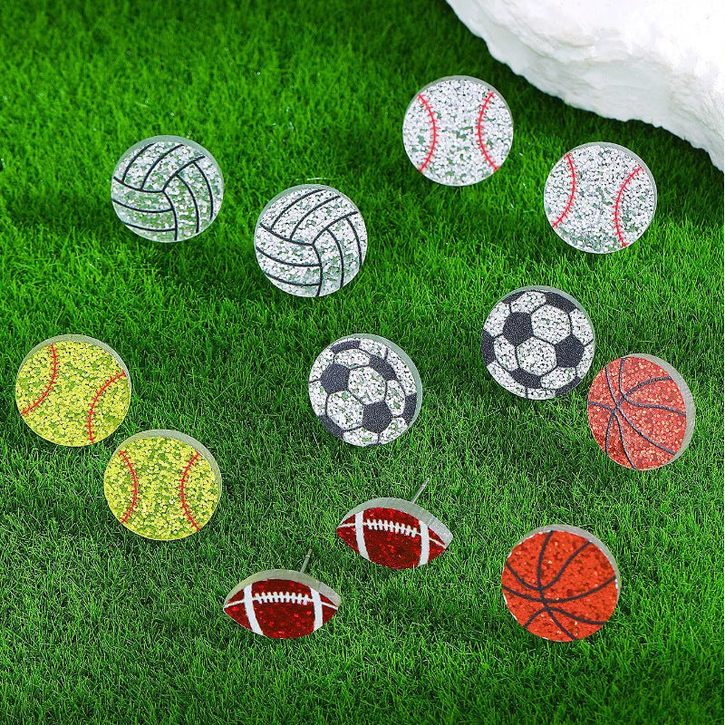 Geometric Round Rhinestone Inlaid Alloy Sports Ball Stud Earrings for Unisex