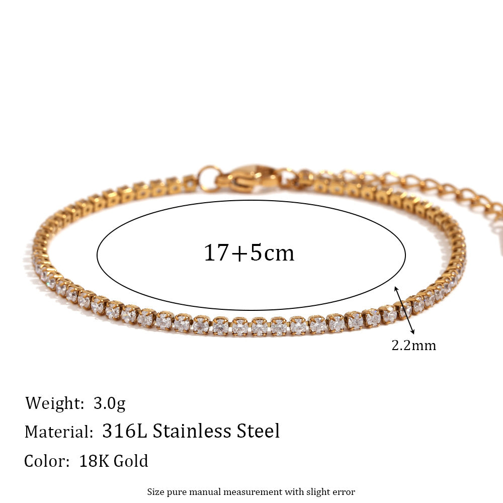 Minimalist Geometric Stainless Steel Plated 18K Gold Women's Bracelet with Micro-Paved Zirconia