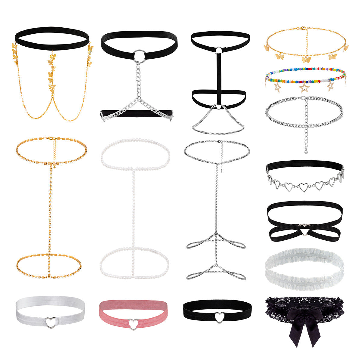 Sweet Streetwear Rhinestone Tassel Body Chain Leg Garter for Women