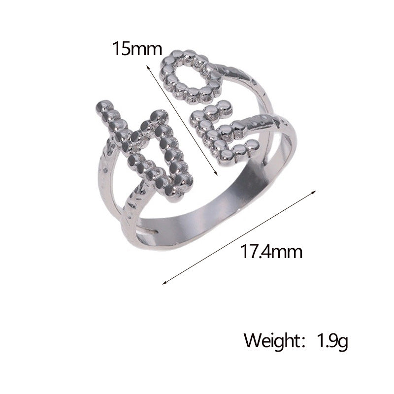 Minimalist Sweet Letter Stainless Steel Plated Open Ring LOVE Design for Women