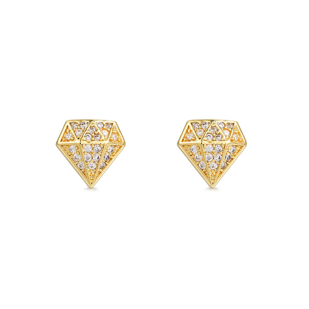 Geometric Triangle Star Moon Brass Cubic Zirconia Plated Stud Earrings for Women