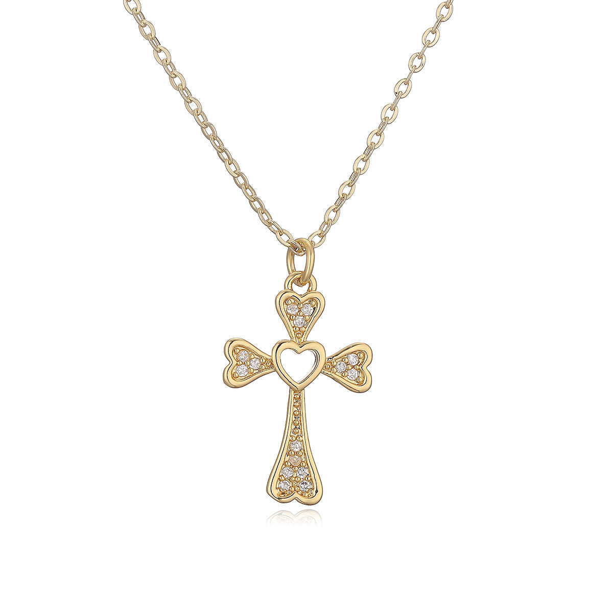 Minimalist Cross Pendant Necklace for Women with Copper Base and 18K Gold Plating, Micro-Pave Zirconia, Geometric Design Locket Chain