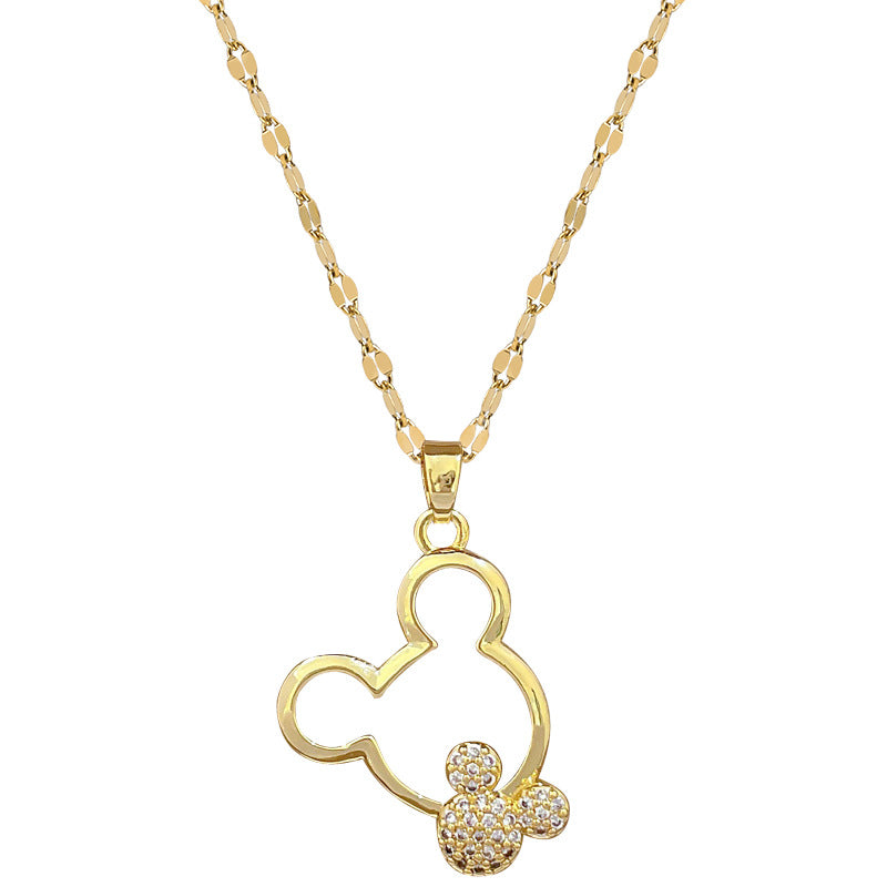 Collana con ciondolo di lusso Sweet Geometric Mickey per unisex, catena in acciaio al titanio con intarsio di strass