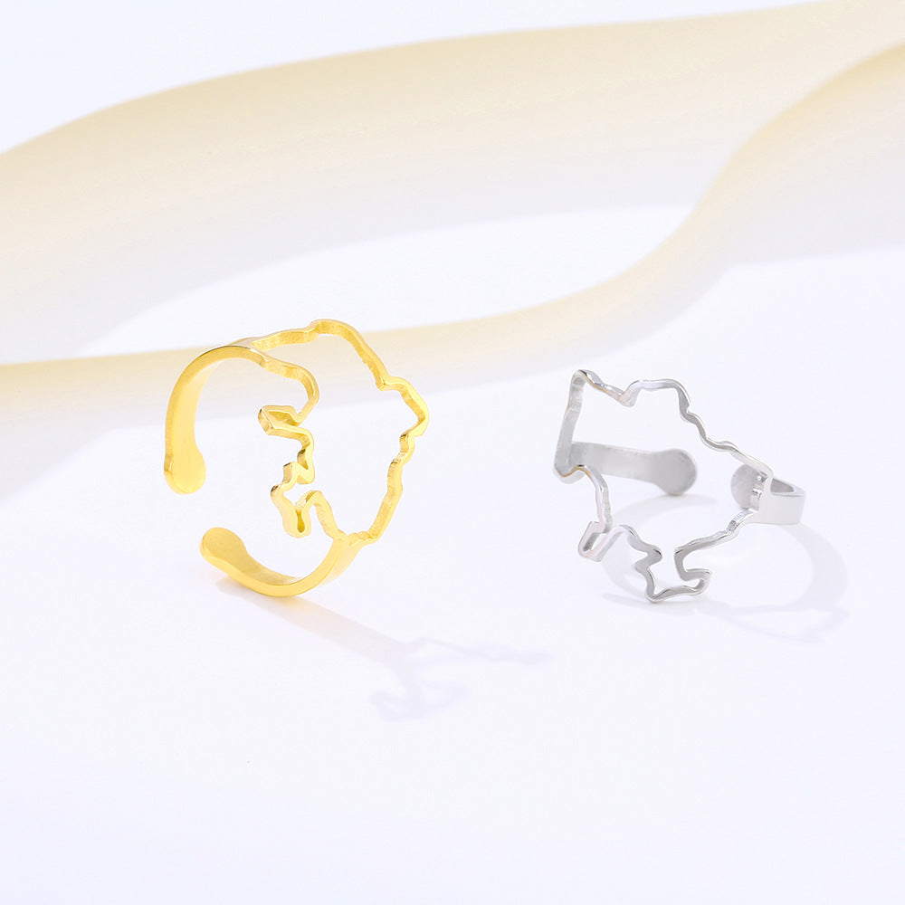 Anello da donna alla moda placcato oro in acciaio inossidabile con cuore aperto e design geometrico
