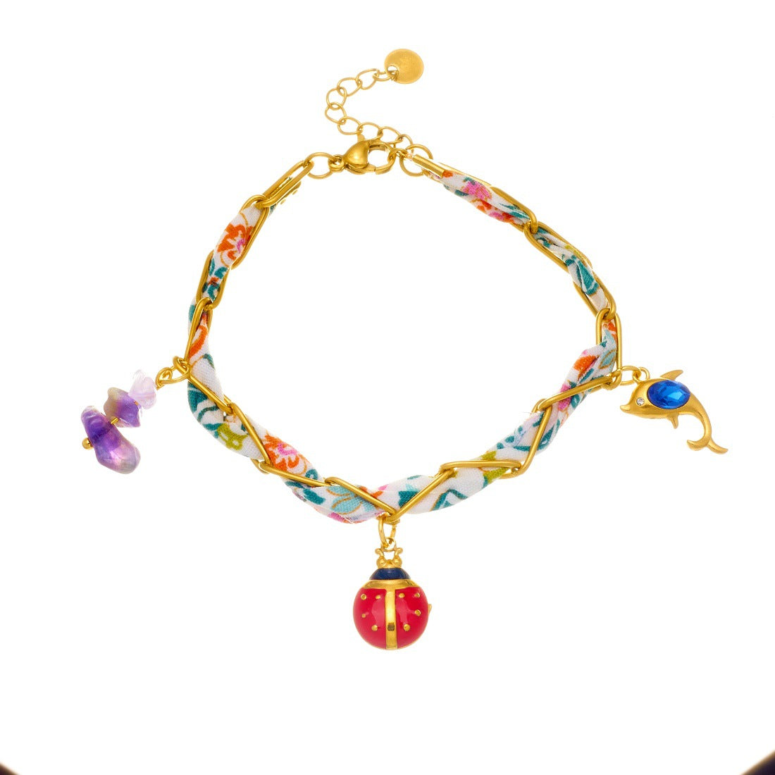 Fashion Drip Oil Stainless Steel Bracelet with Ladybug, Fish, Dolphin and Pearl Shell Charms
