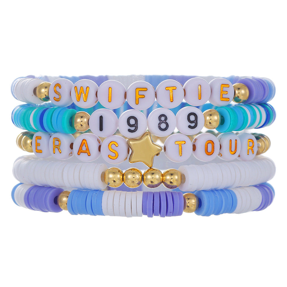 Bohemian Resin and Acrylic Beaded Bracelet Set with Geometric Star and Smile Charms