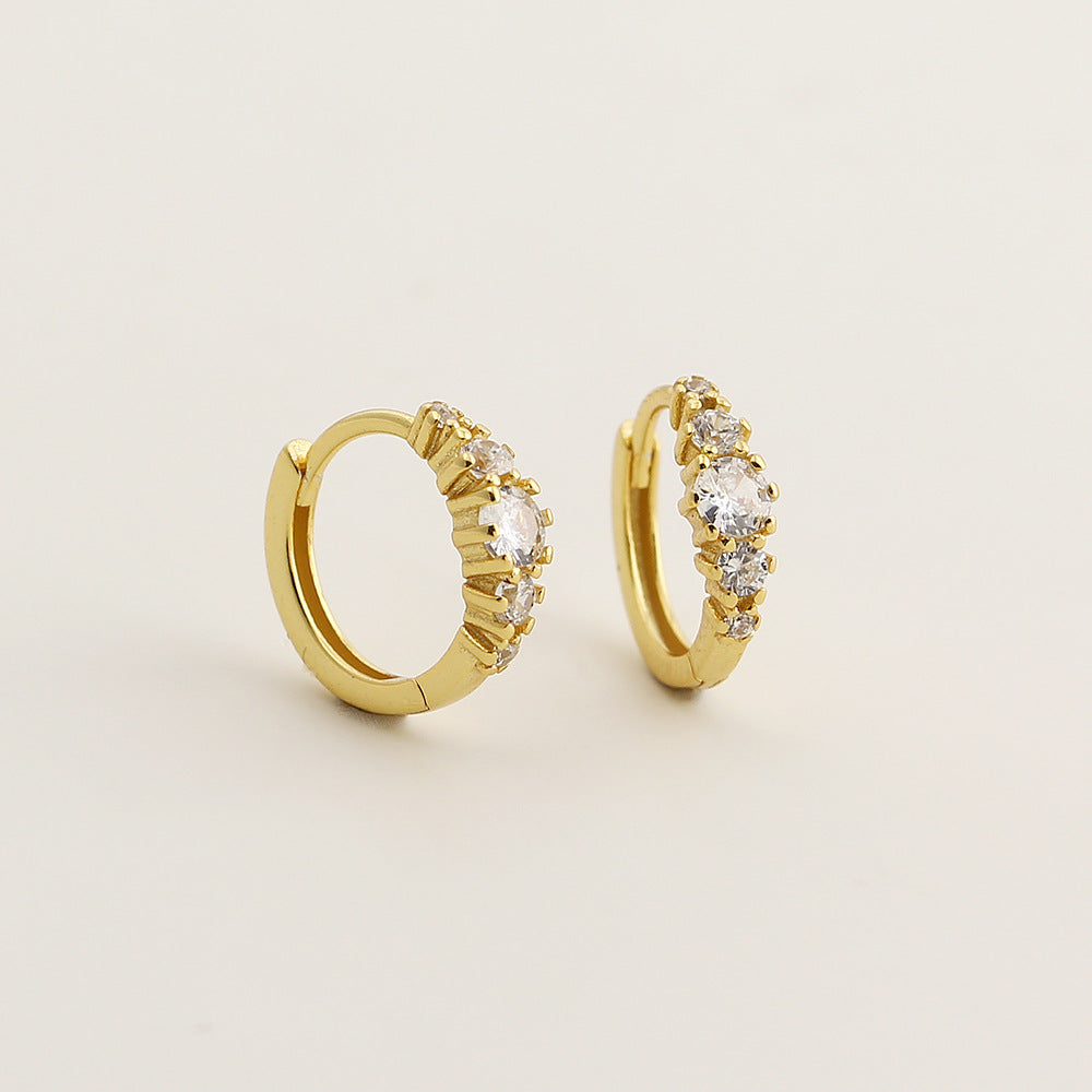 Elegant 925 Sterling Silver Geometric Round Cubic Zirconia Hoop Earrings for Women
