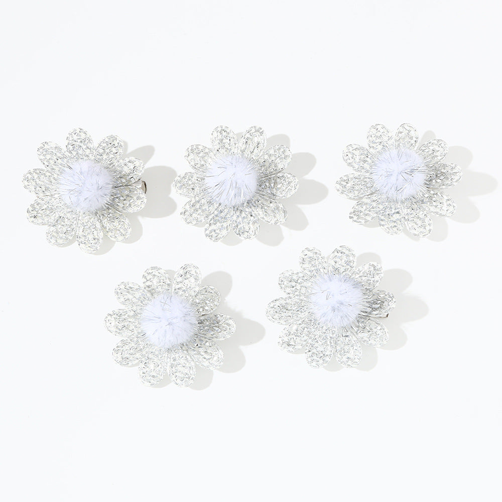 Fermaglio per Capelli Minimalista per Bambini con Paillettes, Perline di Cristallo e Fiore a Pompon