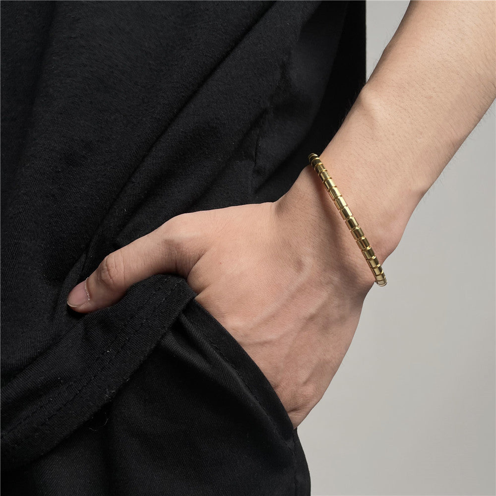 Minimalist Geometric Titanium Steel Bracelet with Gold Inlay for Women and Unisex Fashionable Office Wear