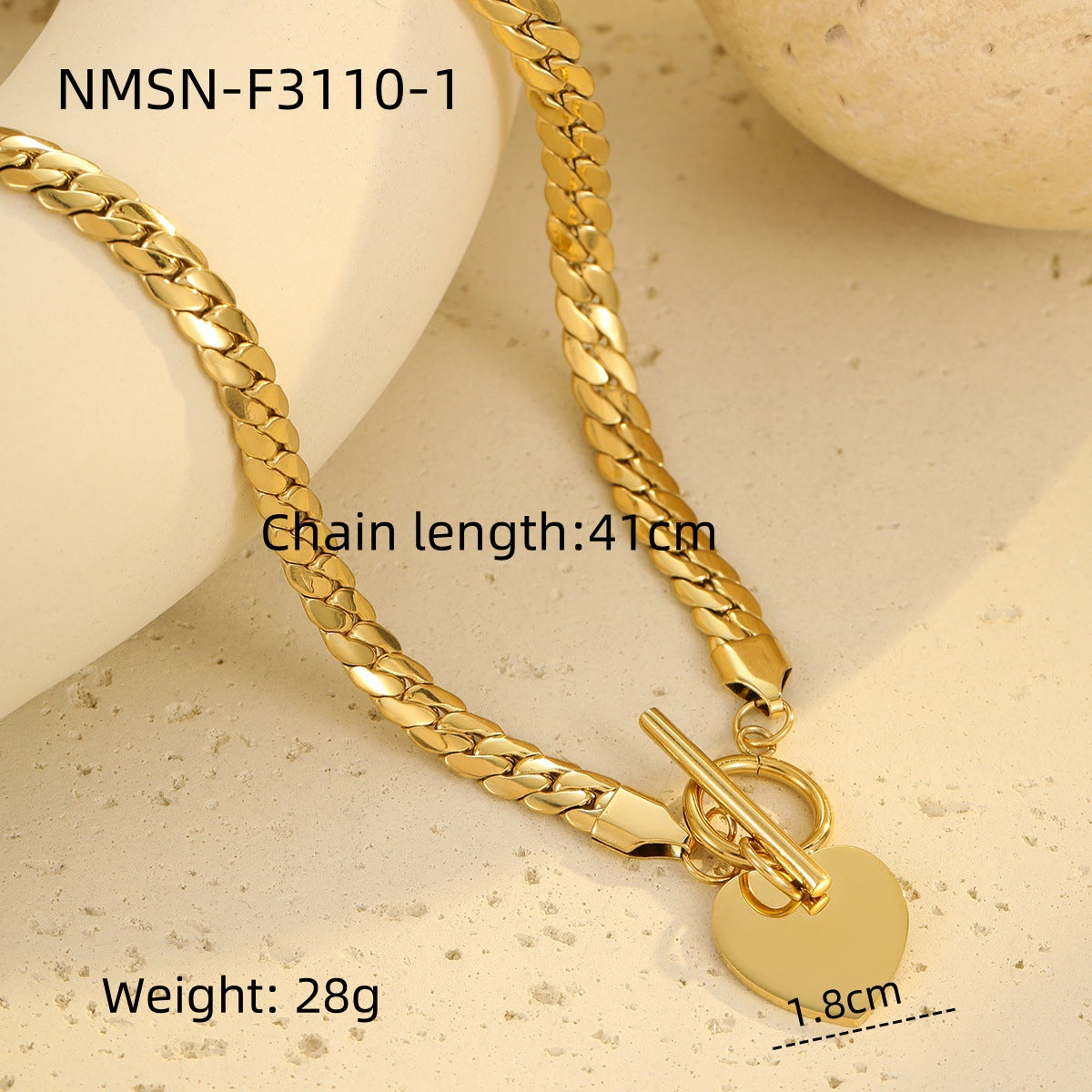 Minimalist Heart-Shaped Stainless Steel Plated Necklace with OT Clasp for Women