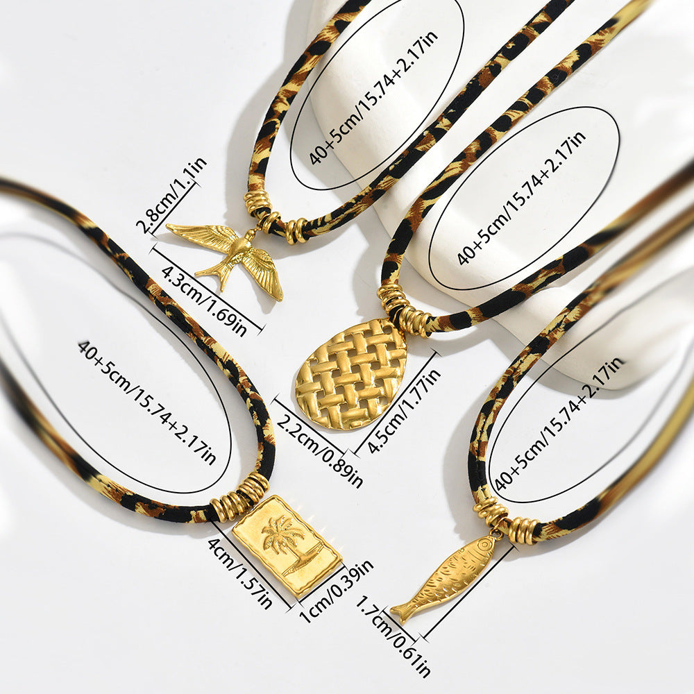 Collar de cuerda con estampado de leopardo geométrico para mujer con colgante de estrella, joyería chapada en aleación, accesorio de moda minimalista