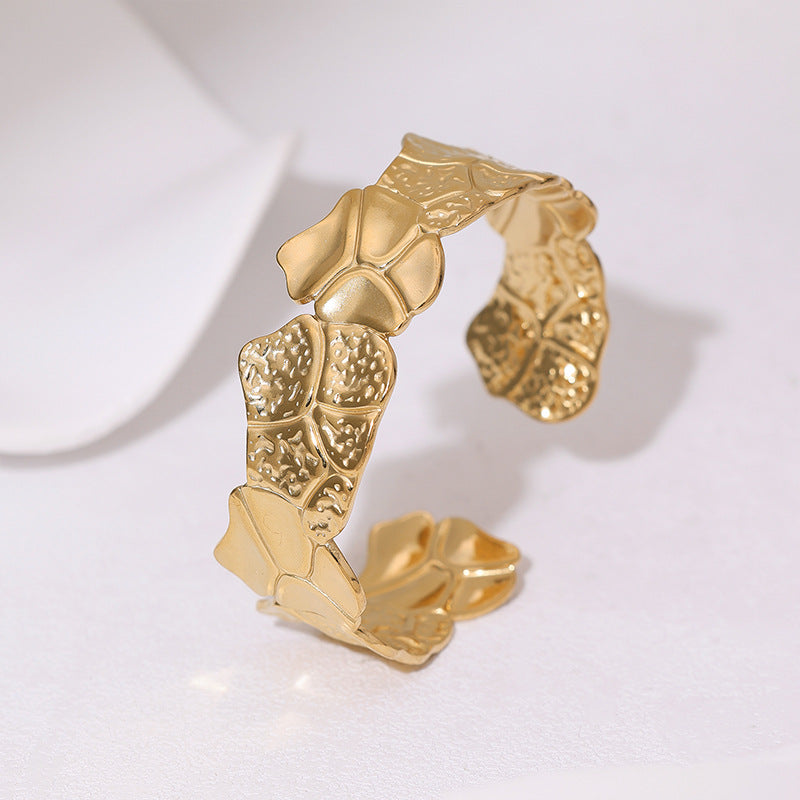 Minimalist Geometric Floral Pattern Plated Stainless Steel Open Cuff Bracelet