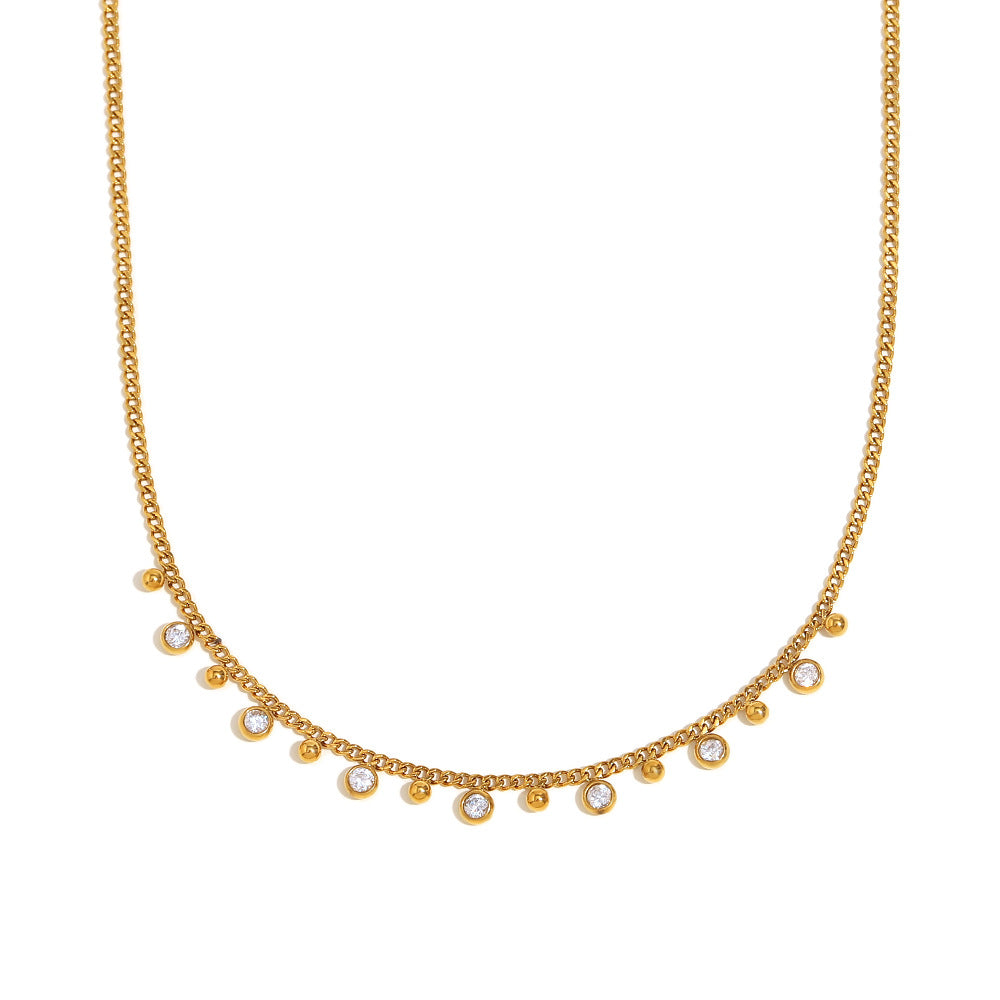 Collana con Pendente a Goccia Minimalista in Acciaio Inossidabile con Placcatura in Oro 18K e Zirconi Cubici per Donna