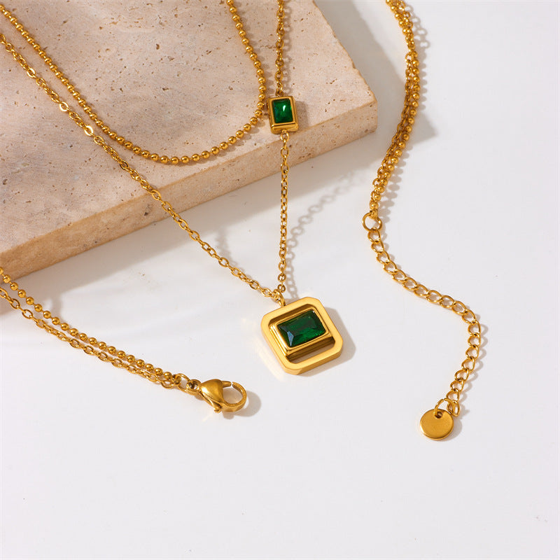 Collar con Colgante de Corazón Geométrico Minimalista Vintage con Incrustaciones de Pedrería Cadena de Acero Inoxidable con Baño de Rodio Longitud Ajustable Joyería de Moda para Mujer