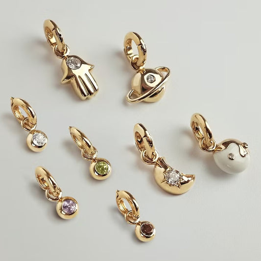 Minimalist Sweet Geometric Moon Brass Gold Plated Rhinestone Pendant Earrings for Women