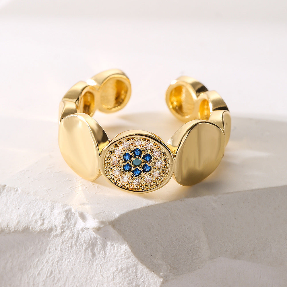 Geometric Open Ring for Women with Copper Base Plated in 18K Gold and Micro-Paved Zirconia