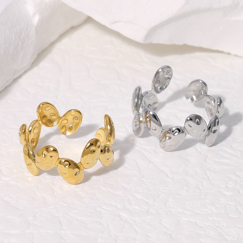 Anillo abierto minimalista geométrico de acero inoxidable con acabado chapado para mujer