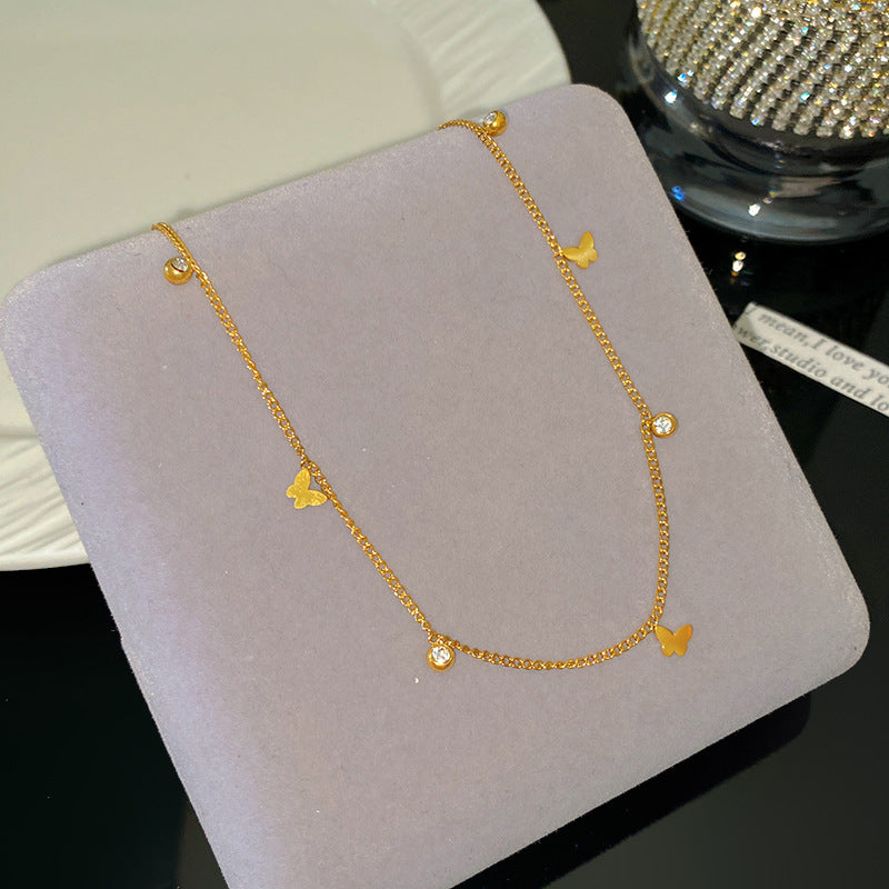 Elegant Butterfly Geometric Titanium Steel Plated Necklace for Women