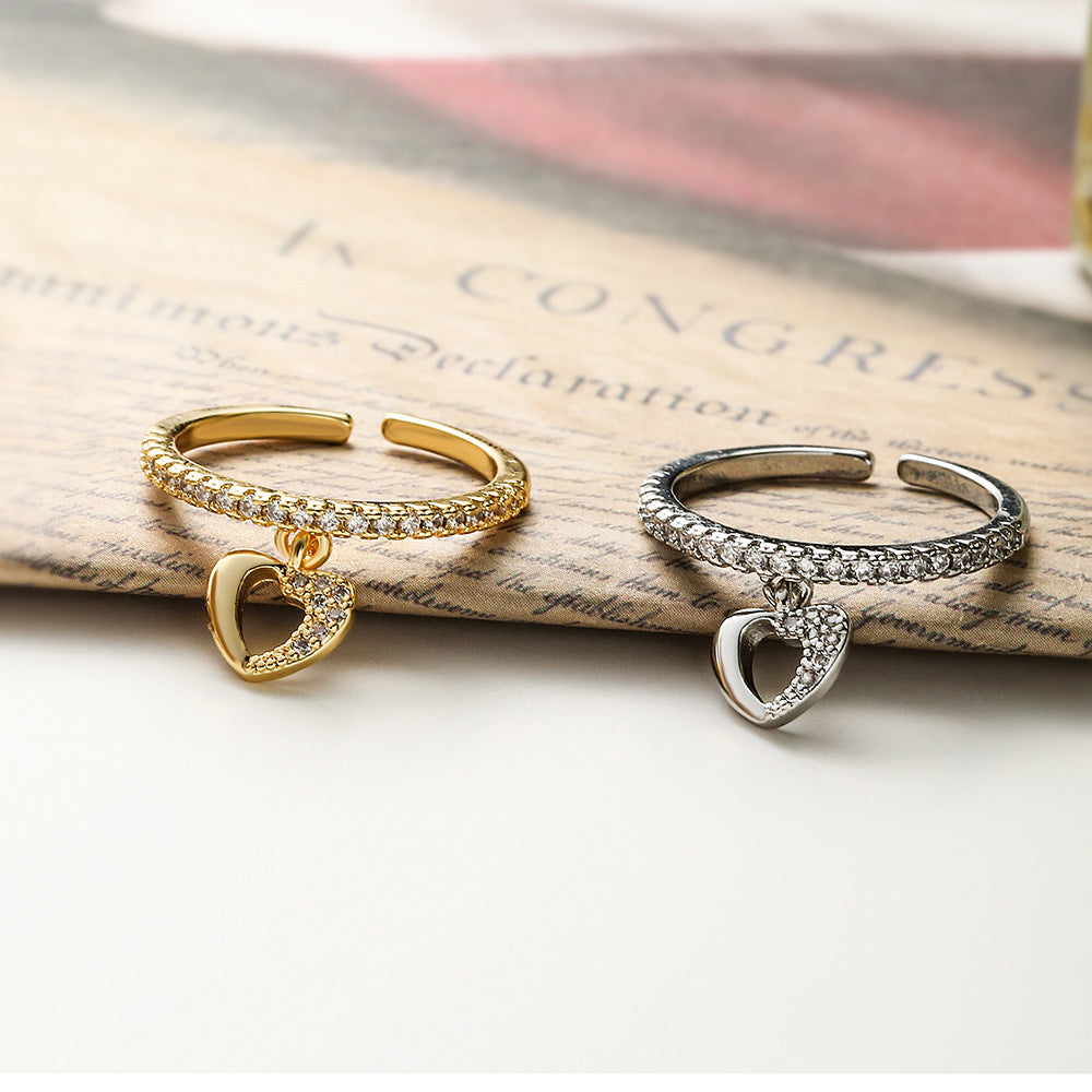 Anello a Cuore Minimalista in Rame con Zirconi Micro-Pavé per Donna