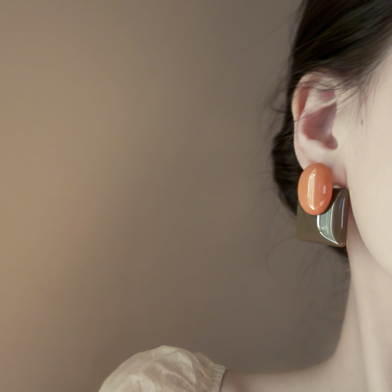 Orecchini a perno geometrici ovali retrò in lega per donna con finitura placcata, gioielli per orecchie eleganti e minimalisti