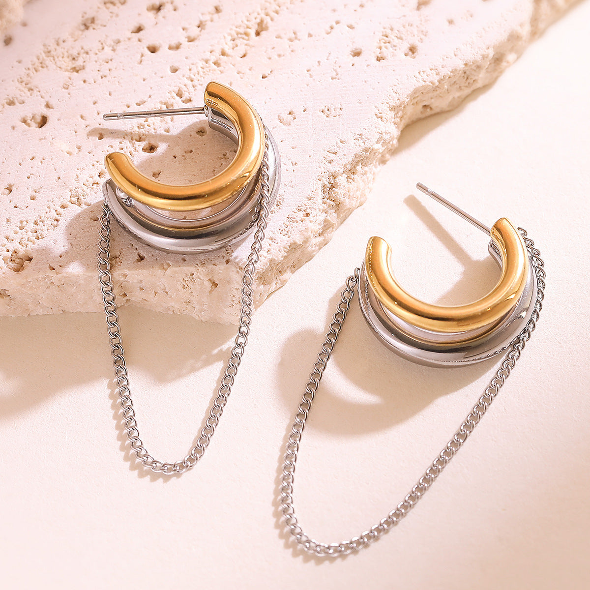 Minimalist 18K Gold Plated Geometric Stainless Steel Tassel Earrings for Women