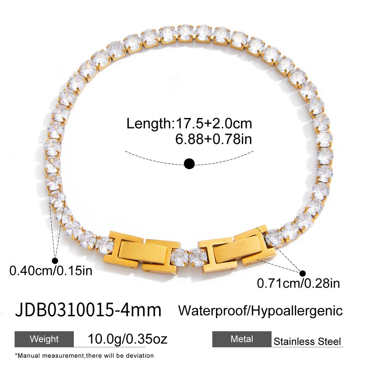 Minimalist Elegant Geometric Stainless Steel Plated Cubic Zirconia Tennis Bracelet for Women