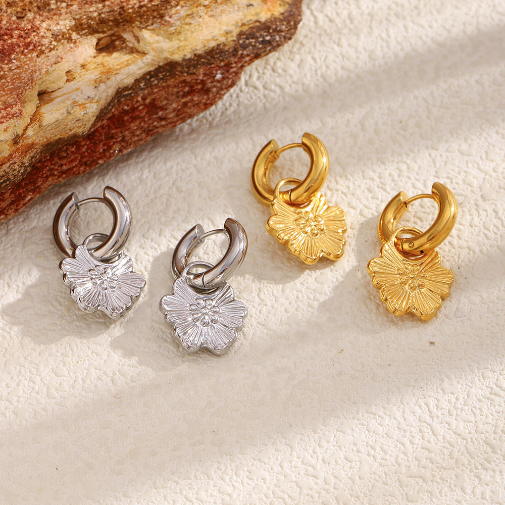 Vintage Lightweight 18K Gold Plated Stainless Steel Floral Geometric Drop Earrings for Women