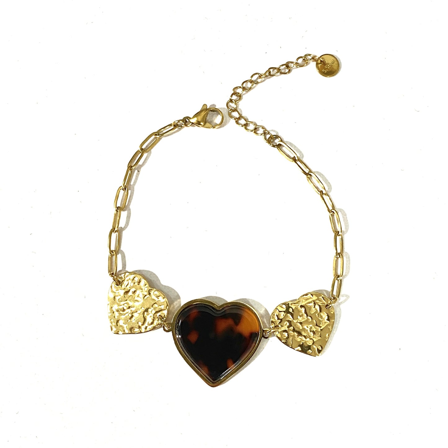 Sweet Luxury Geometric Heart Butterfly Shell Inlay Stainless Steel Bracelet for Women