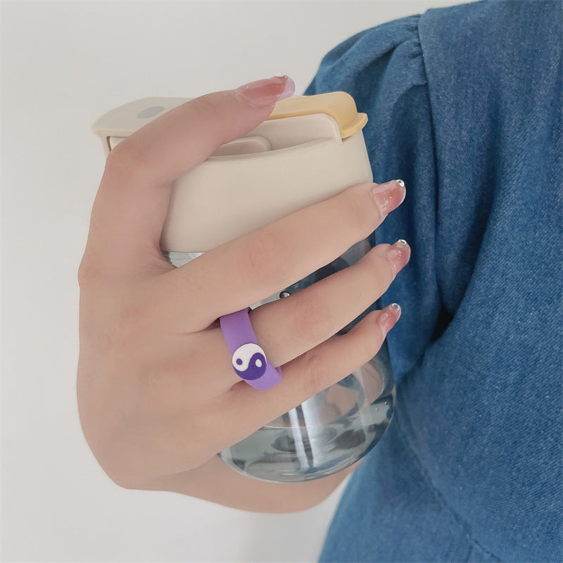 Vintage Geometric Heart Cartoon Resin Ring