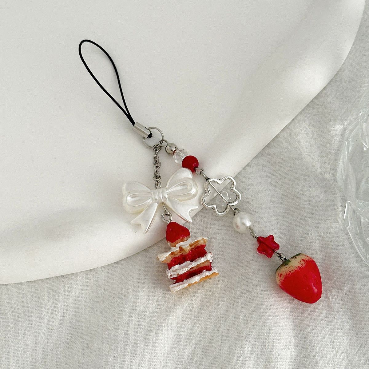 Sweet Strawberry Resin Plated Pendant Keychain Charm