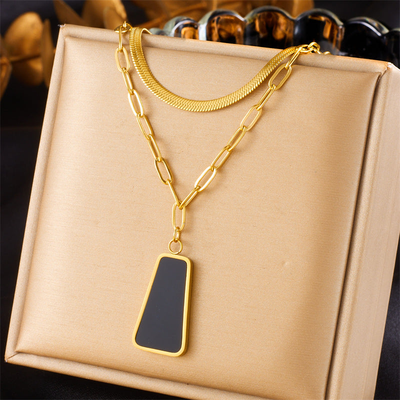 Vintage Fashion Stainless Steel Knife Edge Chain Geometric Heart Pendant Necklace