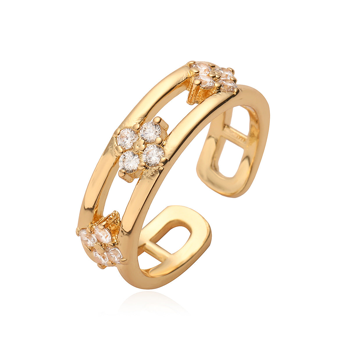 Minimalist Geometric Hollow-Out Ring for Women Made of Brass with 18K Gold Plating and Zircon Inlay