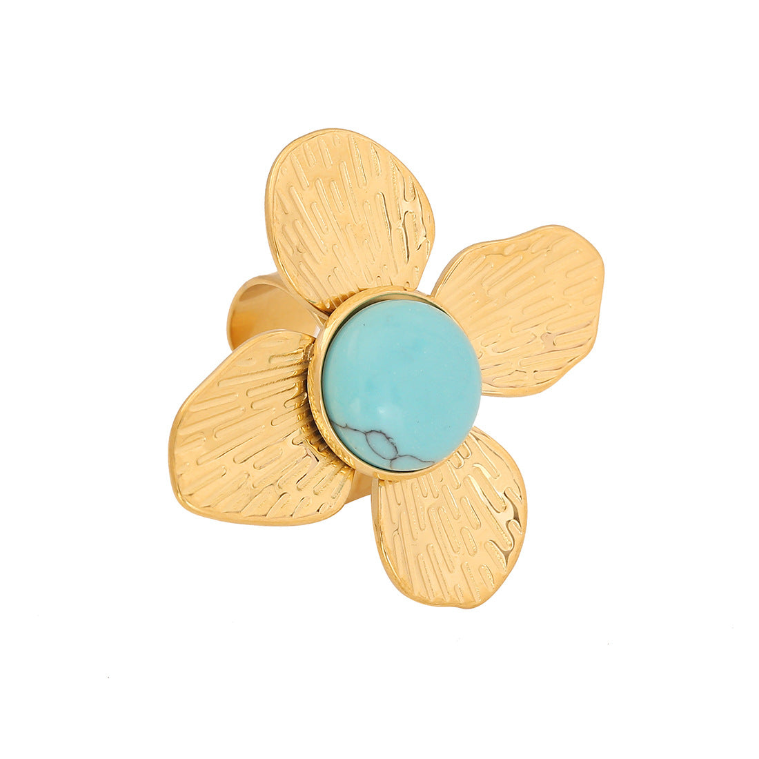 Anello da donna in acciaio inossidabile placcato a forma di petalo floreale, stile vintage francese