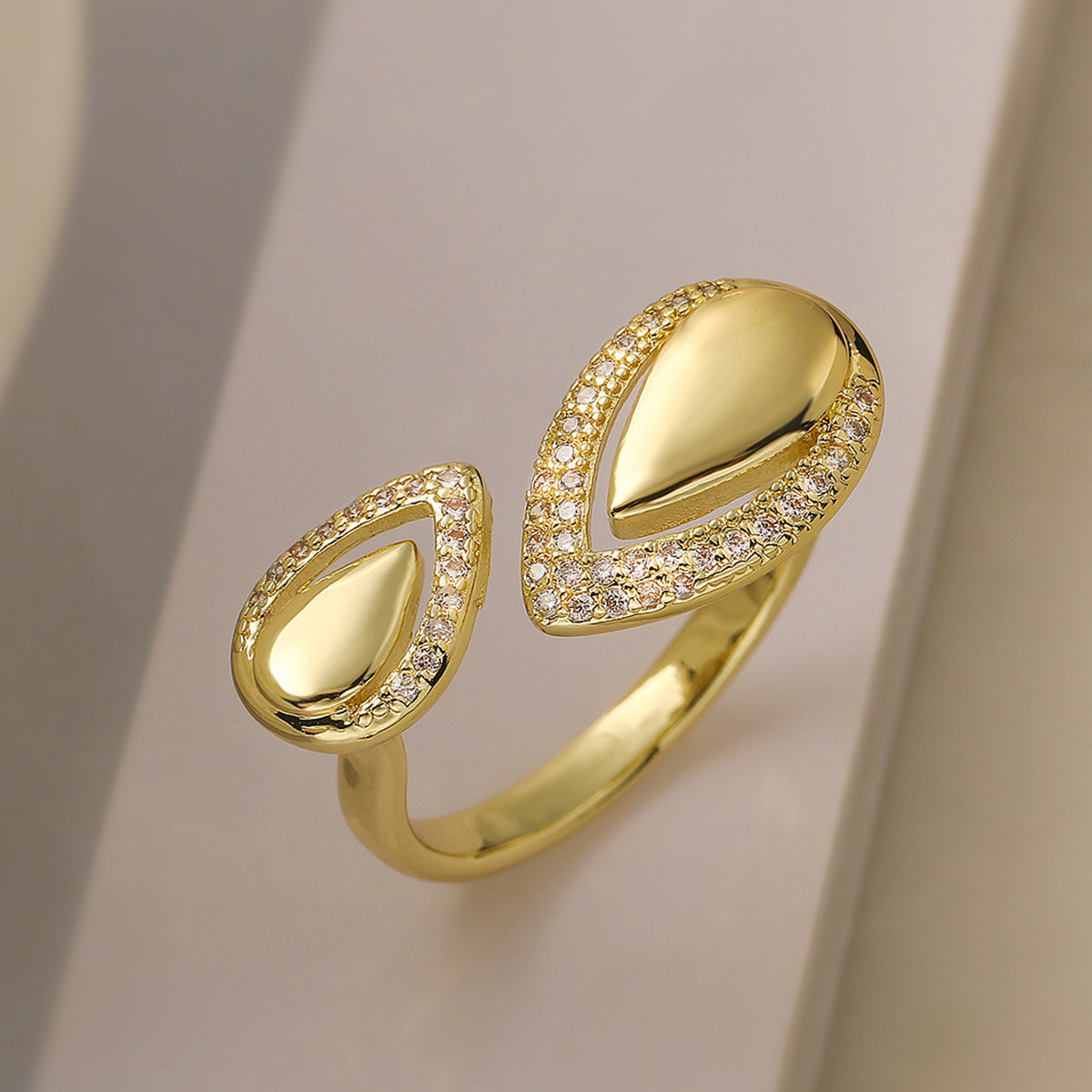 Minimalist 18K Gold Plated Brass Geometric Ring with Cubic Zirconia for Women